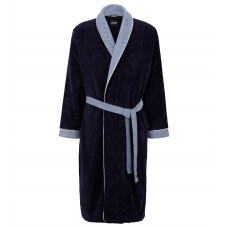Hugo Boss Cotton-velvet dressing gown with structured contrast trims 3596481883999 Dark Blue