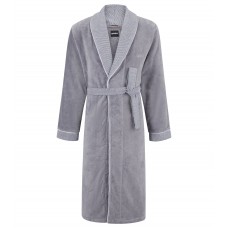 Hugo Boss Cotton-velvet dressing gown with textured cotton trims 3596481884040 Grey