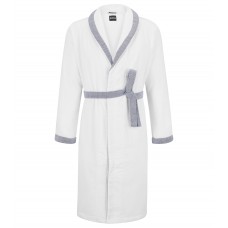 Hugo Boss Cotton-velvet dressing gown with textured-cotton contrasts 3596481884095 White