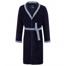 Hugo Boss Cotton-velvet dressing gown with embroidered logo 3596481884156 Dark Blue