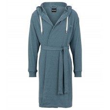 Hugo Boss Melange hooded dressing gown with logo sleeves 3596481884347 Dark Blue