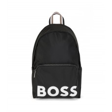 Hugo Boss Recycled-material backpack with signature-stripe webbing 4021417436196 Black