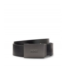 Hugo Boss Italian-leather belt with matte plaque buckle 4029043029195 Black