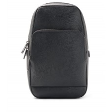 Hugo Boss Grained Italian-leather mono-strap backpack with embossed logo 4043861662693 Black