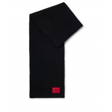 Hugo Boss Ribbed wool-blend scarf with red logo label 4063534887116 Black