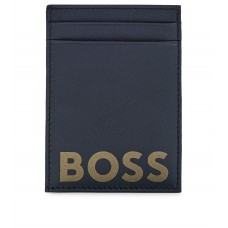 Hugo Boss Leather card holder with contrast logo and ID window 4063535025241 Black