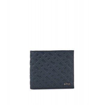 Hugo Boss Grained-leather wallet with monogram embossing 4063535025258 Dark Blue