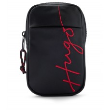 Hugo Boss Mono-strap reporter bag with embroidered handwritten logo 4063536086227 Black