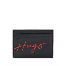 Hugo Boss Leather card holder with handwritten logo and shine effect 4063536086449 Black