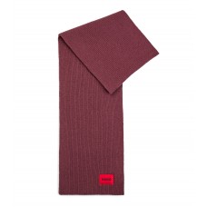 Hugo Boss Ribbed wool-blend scarf with red logo label 4063536125780 Dark Brown