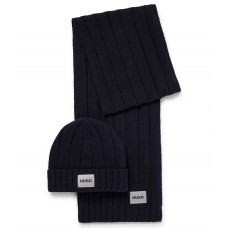 Hugo Boss Cotton-blend scarf and hat with metallic logo badges 4063536126183 Dark Blue
