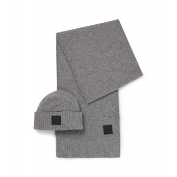 Hugo Boss Beanie hat and scarf gift set in a wool blend 4063536126909 Grey