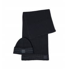 Hugo Boss Logo-patch scarf and beanie hat gift set 4063536126916 Black