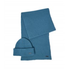 Hugo Boss Scarf and beanie hat set with faux-leather logo 4063536139831 Turquoise