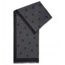 Hugo Boss Fringed scarf with stacked logos and block border 4063536661660 Dark Grey
