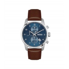 Hugo Boss Blue-dial chronograph watch with brown leather strap 7613272467964 Assorted-Pre-Pack
