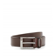 Hugo Boss Grained-leather belt with logo-engraved buckle 50385627-202 Dark Brown