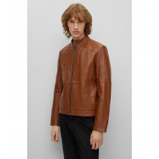 Hugo Boss Extra-slim-fit biker jacket in leather 50455293-220 Brown