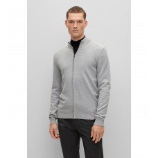 Hugo Boss Logo-embroidered regular-fit cardigan in structured cotton 50466685-041 Silver