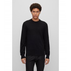 Hugo Boss Crew-neck sweater in structured cotton with stripe details 50468190-001 Black