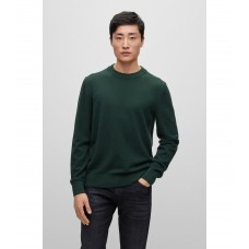 Hugo Boss Crew-neck sweater in structured cotton with stripe details 50468190-350 Dark Green