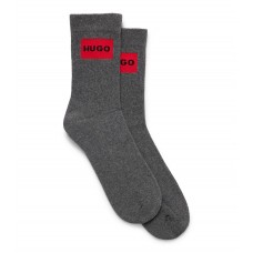 Hugo Boss Two-pack of ribbed socks with red logo label hbeu50468435-031 Grey