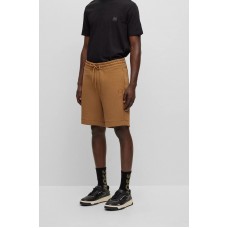 Hugo Boss Drawstring shorts in French terry cotton with logo patch 50468454-280 Brown