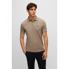 Hugo Boss Organic-cotton polo shirt with curved logo 50468983-334 Khaki