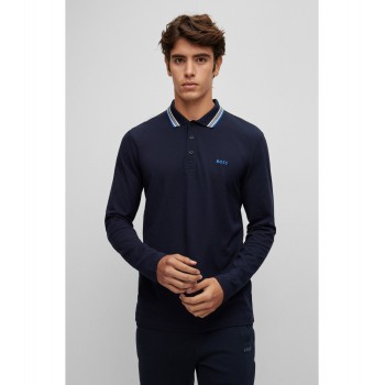 Hugo Boss Cotton-piqué polo shirt with collar detailing 50469108-405 Dark Blue