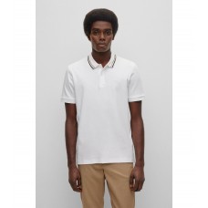 Hugo Boss Slim-fit polo shirt in cotton with striped collar 50469360-100 White