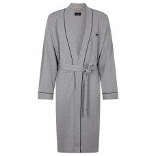 Hugo Boss Cotton-jersey dressing gown with logo and piping 50469624-033 Grey