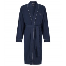 Hugo Boss Cotton-jersey dressing gown with logo and piping 50469624-403 Dark Blue