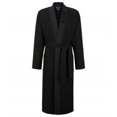 Hugo Boss Waffle-structured dressing gown with embossed logo 50469787-002 Black
