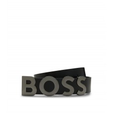 Hugo Boss Italian-leather belt with logo plaque buckle 50471128-001 Black
