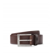 Hugo Boss Italian-leather belt with silver-toned buckle 50471170-203 Dark Brown
