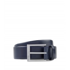 Hugo Boss Italian-leather belt with silver-toned buckle 50471170-401 Dark Blue