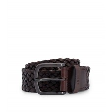 Hugo Boss Woven-leather belt with logo keeper 50471279-202 Dark Brown