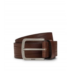 Hugo Boss Italian-leather belt with stitching detail 50471307-202 Dark Brown