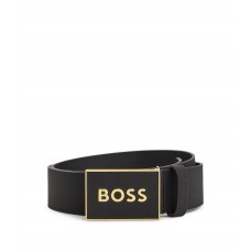 Hugo Boss Plaque-buckle belt in Italian leather 50471333-002 Black