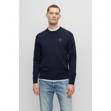 Hugo Boss Crew-neck sweater in cotton and cashmere with logo 50471343-404 Dark Blue