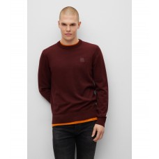 Hugo Boss Crew-neck sweater in cotton and cashmere with logo 50471343-604 Dark Red