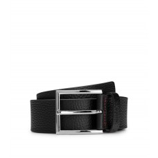 Hugo Boss Grained-leather belt with logo-stamped keeper 50471562-001 Black
