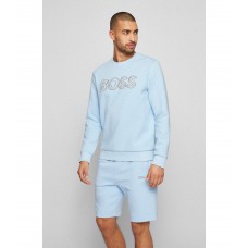 Hugo Boss Cotton-blend sweatshirt with layered logo embroidery 50471878-453 Light Blue