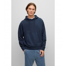 Hugo Boss Garment-dyed cotton-terry hoodie with tonal logo 50472411-404 Dark Blue