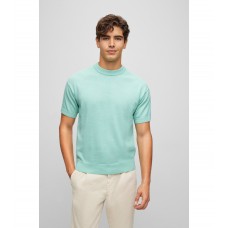 Hugo Boss Knitted-cotton short-sleeved sweater with embroidered logo 50472880-338 Light Green