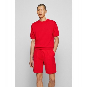 Hugo Boss Knitted-cotton short-sleeved sweater with embroidered logo 50472880-623 Red