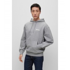 Hugo Boss Organic-cotton hooded sweatshirt with rubber-print logo 50472985-041 Light Grey