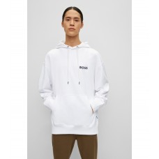 Hugo Boss Organic-cotton hooded sweatshirt with rubber-print logo 50472985-100 White