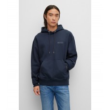 Hugo Boss Organic-cotton hooded sweatshirt with rubber-print logo 50472985-404 Dark Blue