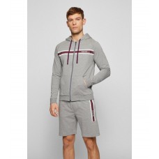 Hugo Boss Cotton-terry hooded jacket with stripes and logo 50473428-033 Grey